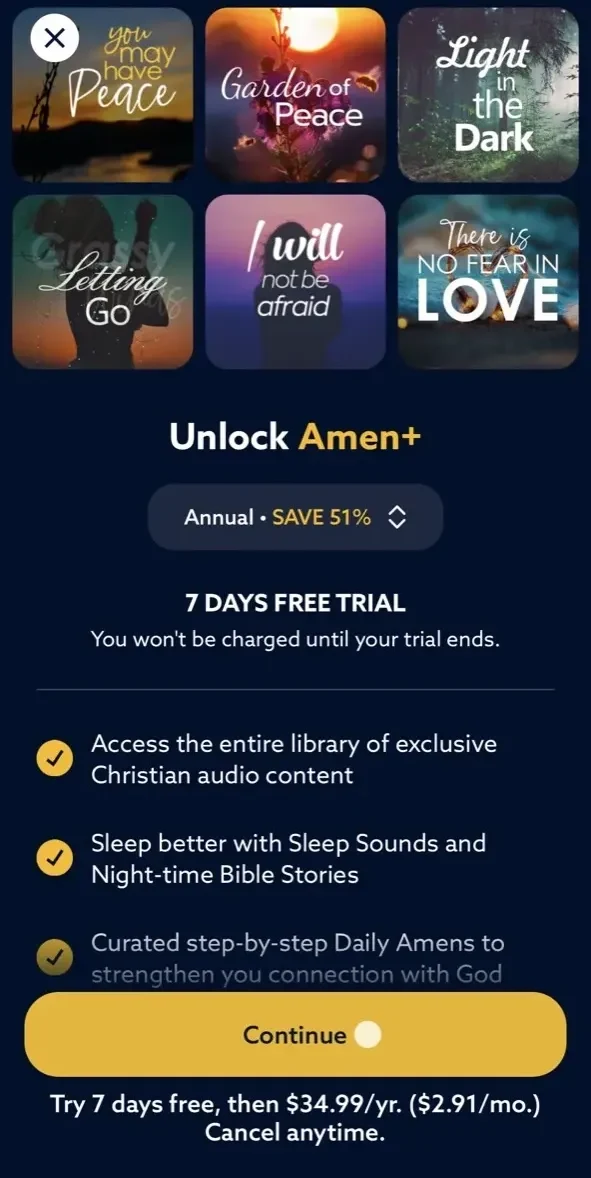 Amen paywall screen