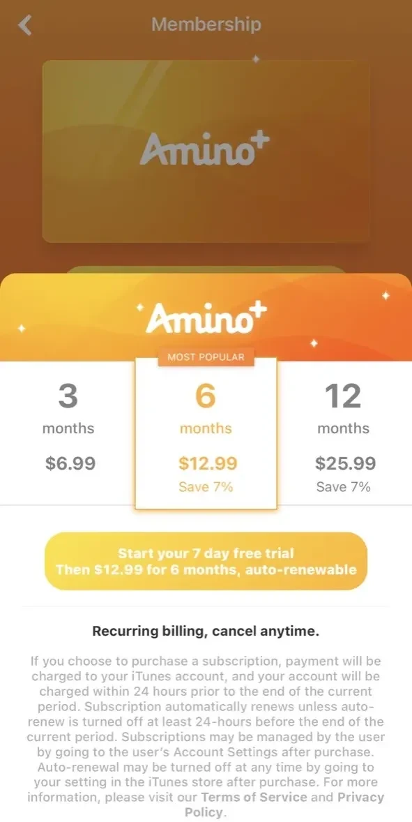 Amino paywall screen