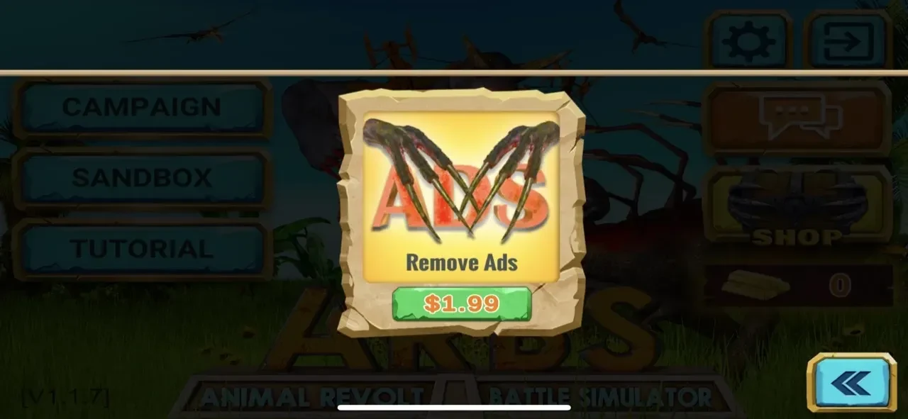 Animal Revolt Battle Simulator paywall screen