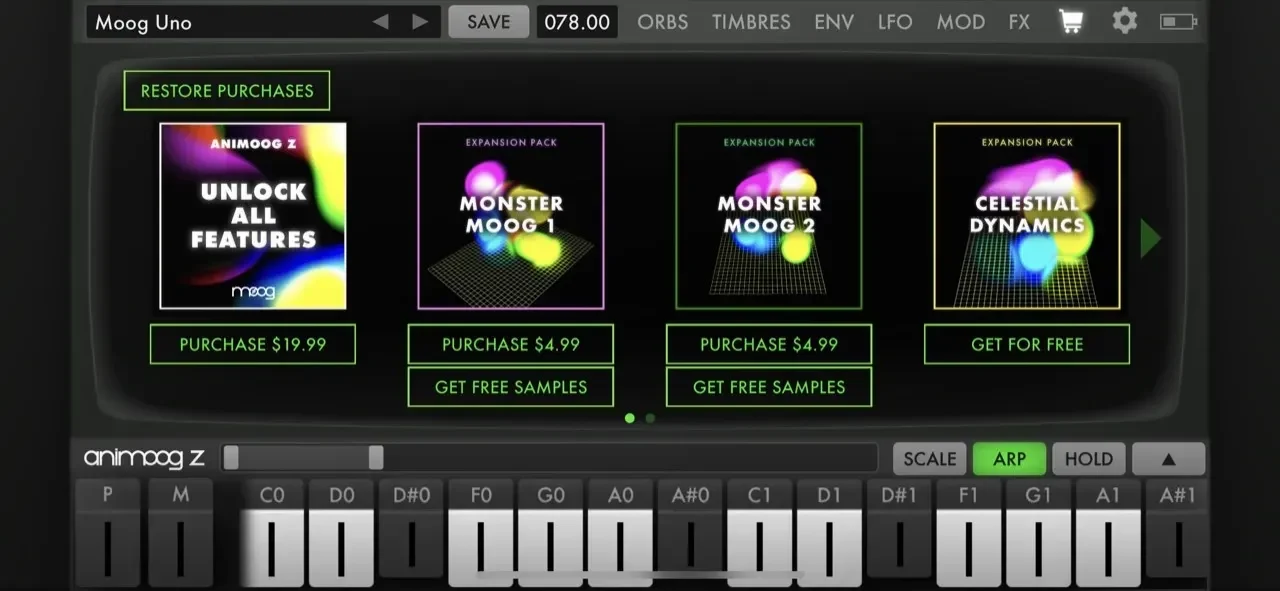 Animoog Z Synthesizer paywall screen
