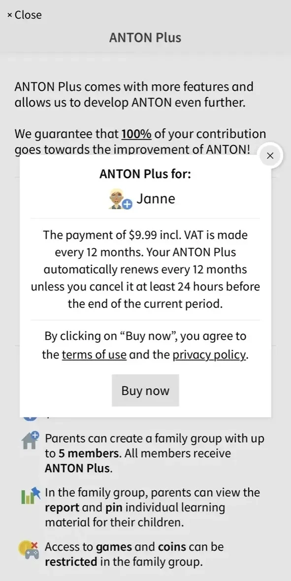 ANTON: Preschool paywall screen