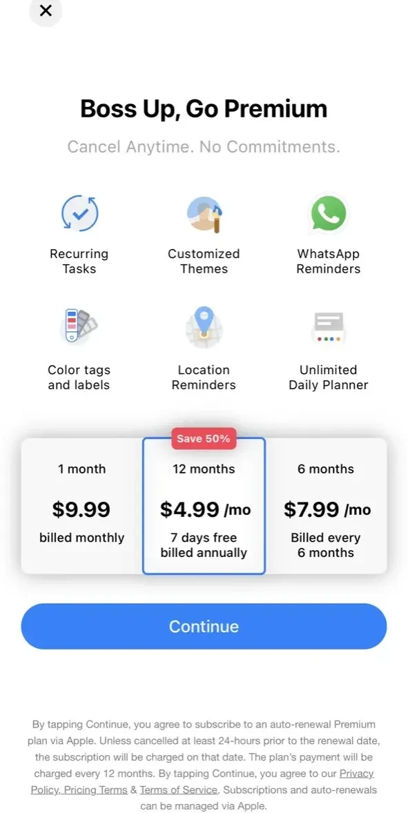 Any.do paywall screen