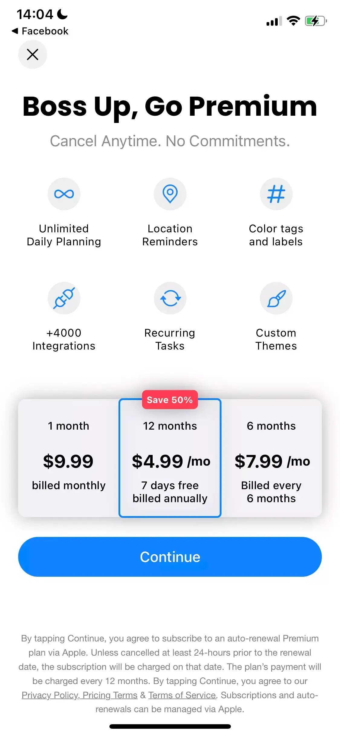 Any.do paywall screen