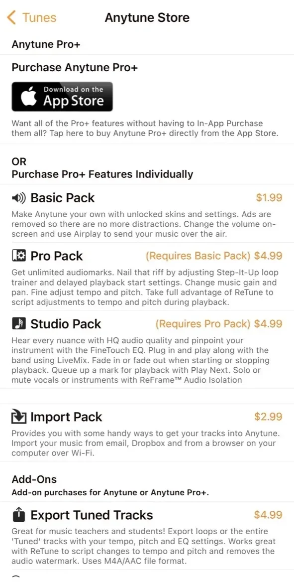 Anytune paywall screen