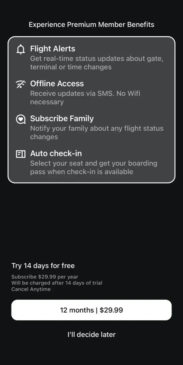 App in the Air paywall screen