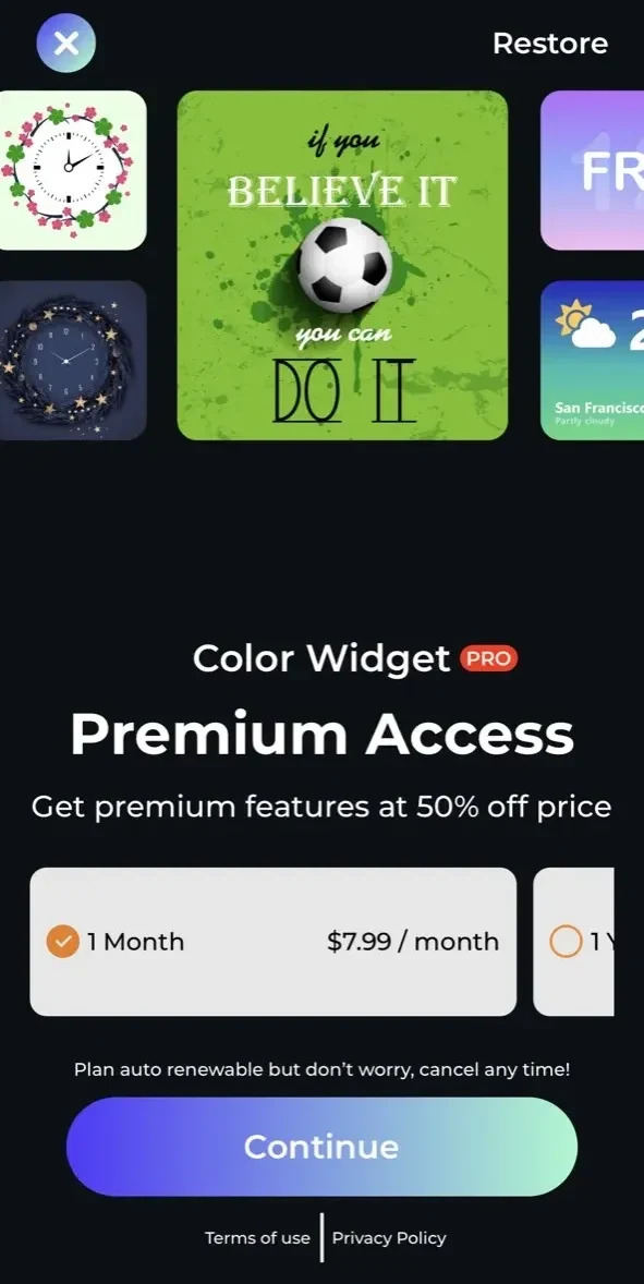 App Widgets paywall screen