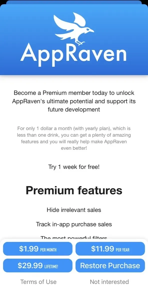 AppRaven paywall screen