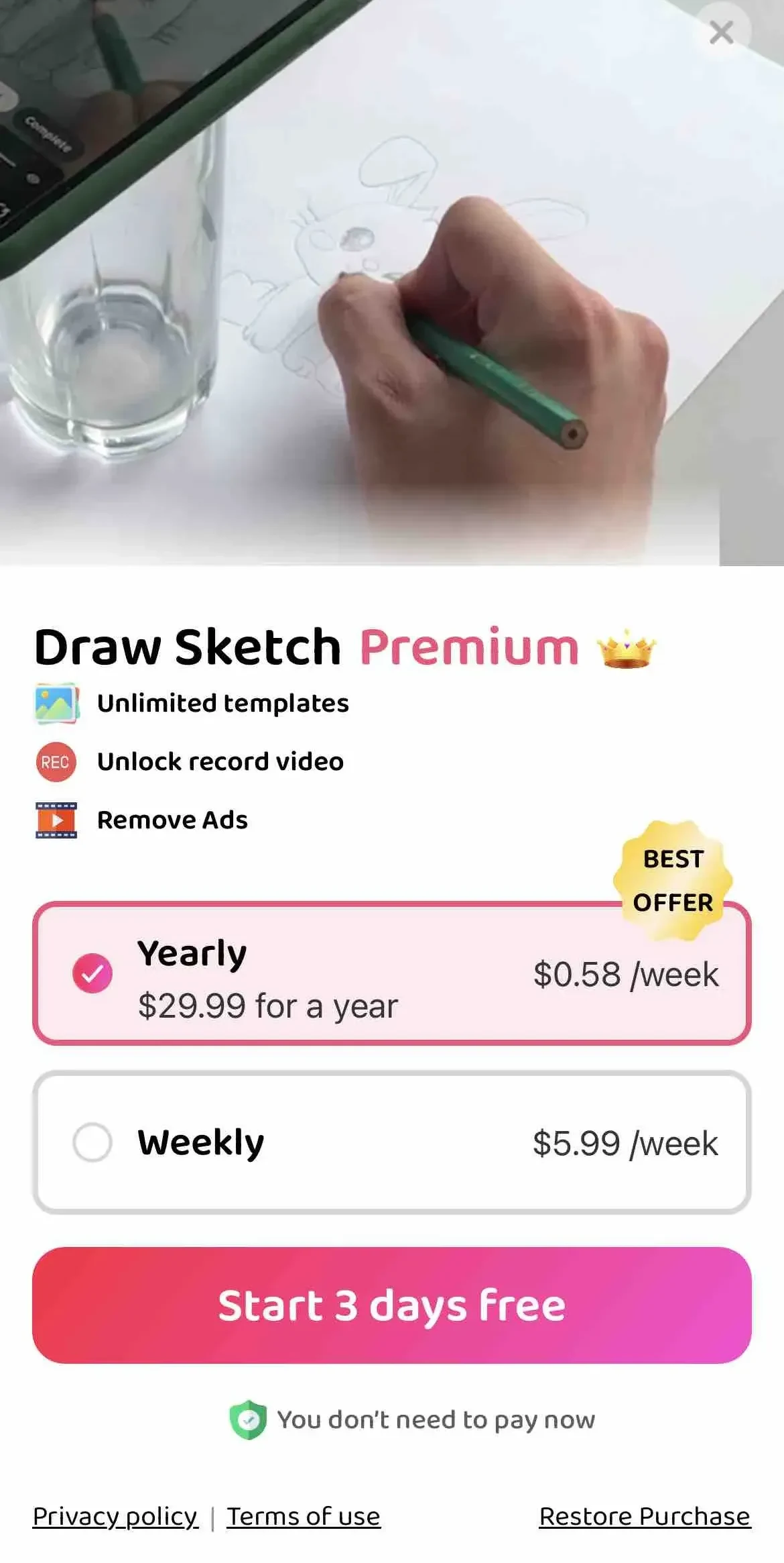 AR Drawing paywall screen