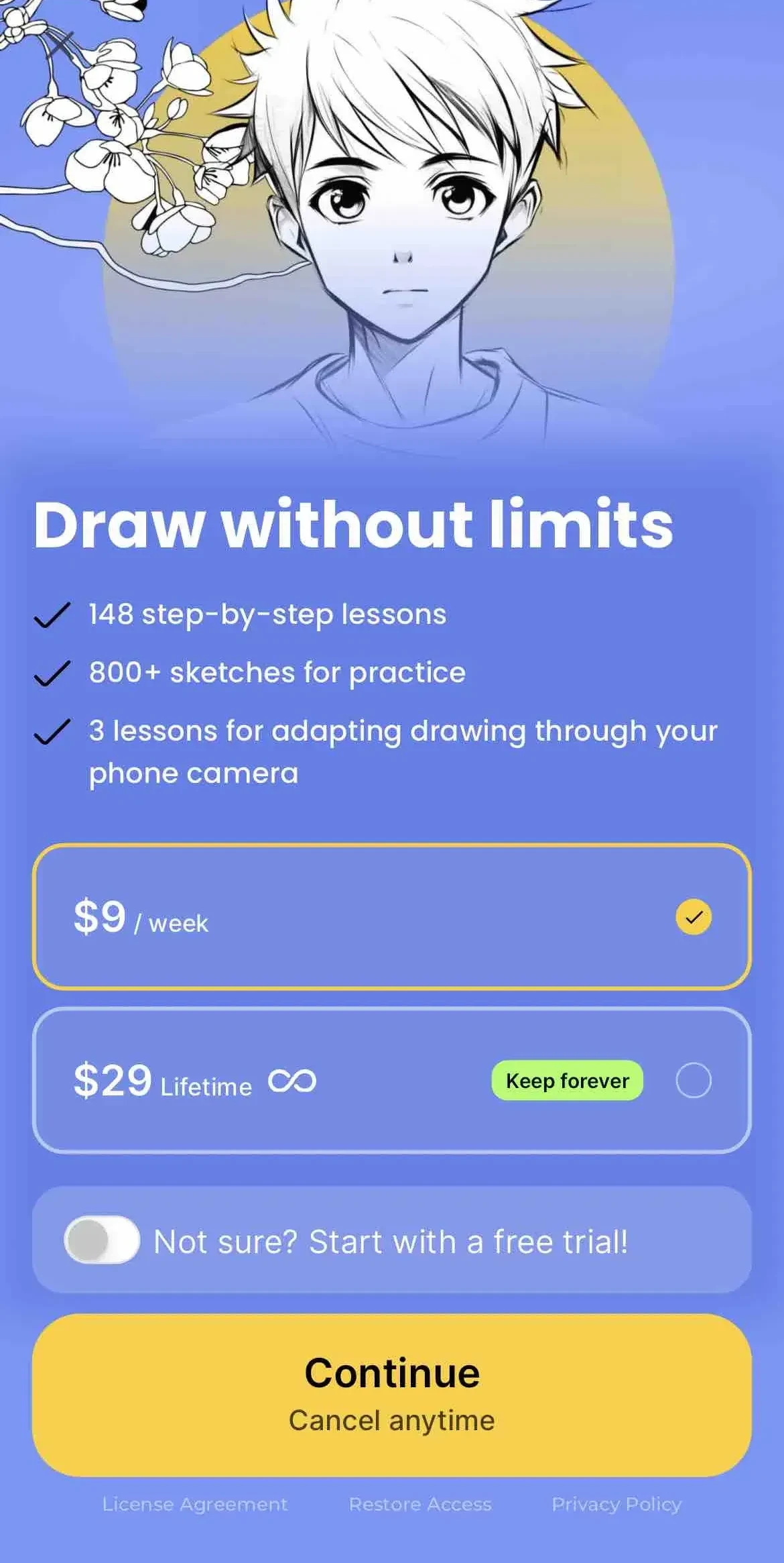 AR Drawing paywall screen