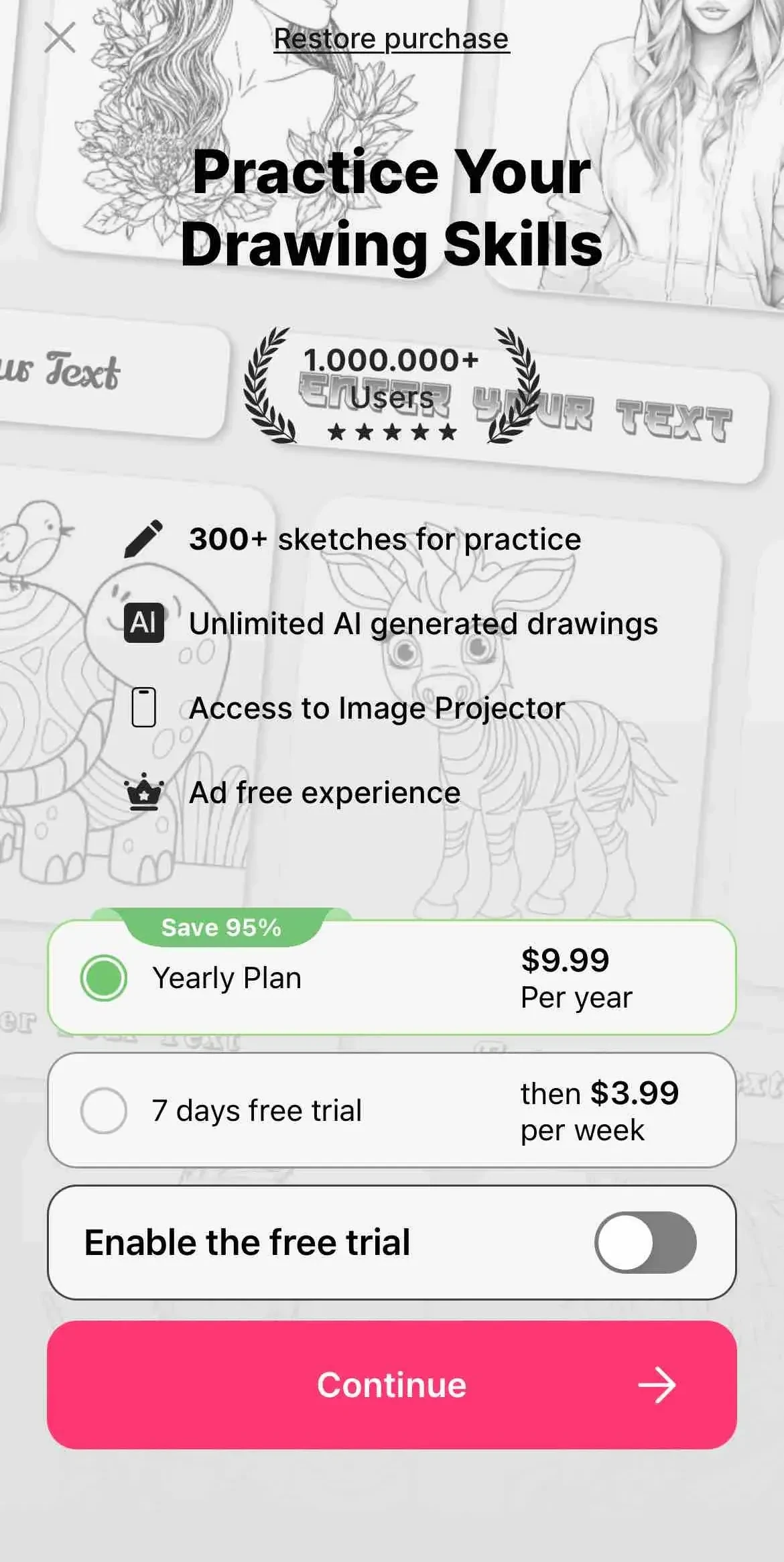AR Drawing paywall screen
