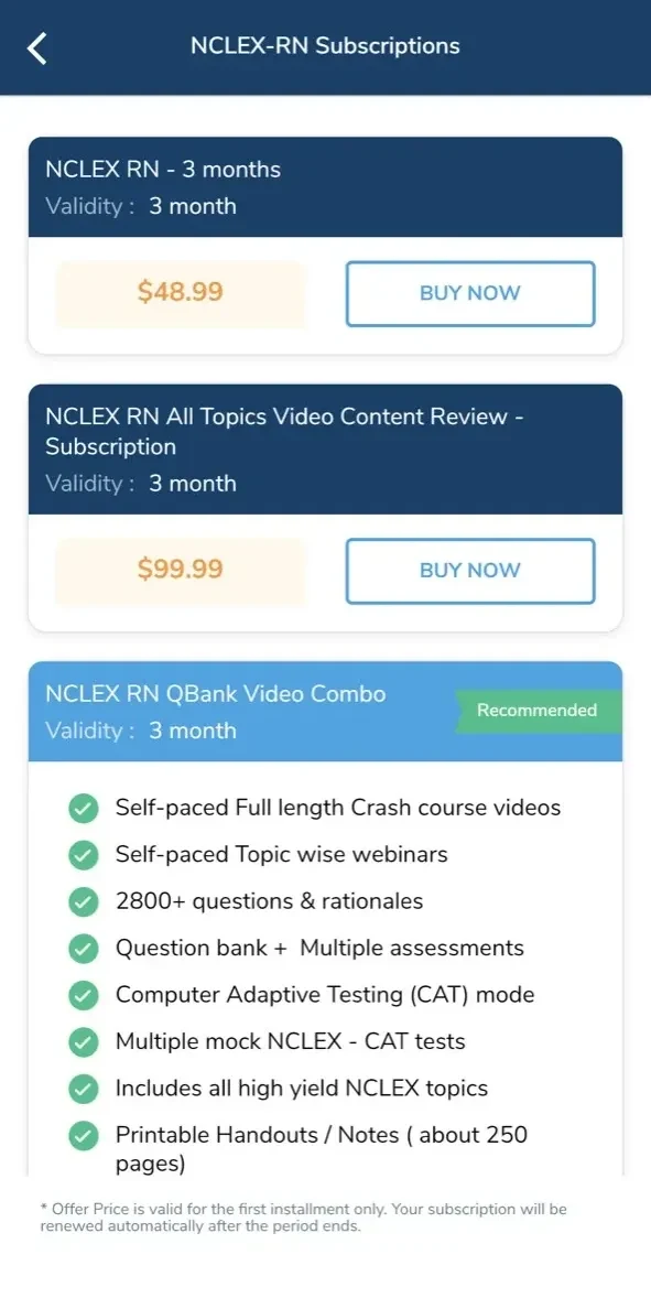 Archer Review NCLEX paywall screen