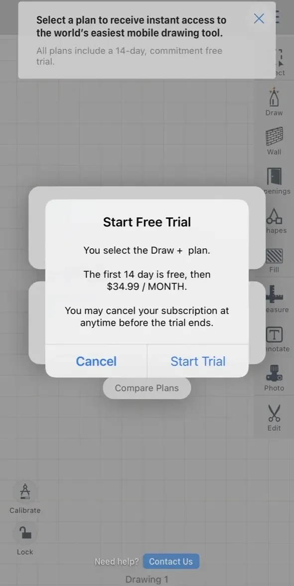 ArcSite paywall screen