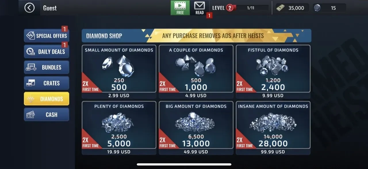 Armed Heist paywall screen