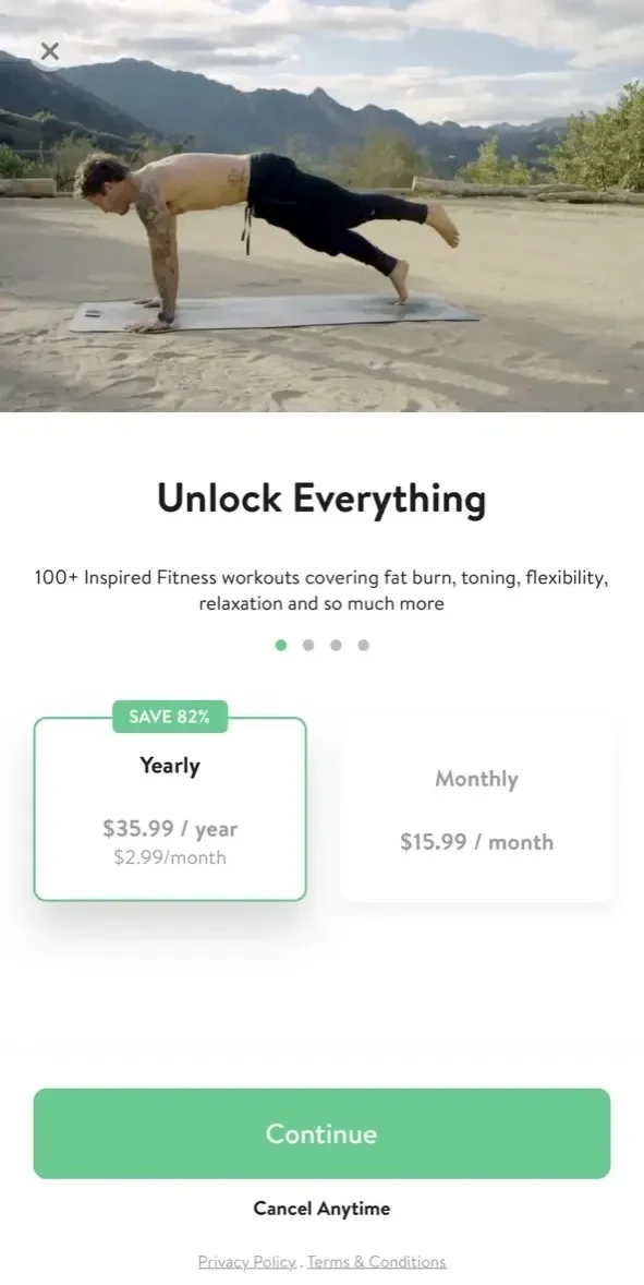 Asana Rebel paywall screen