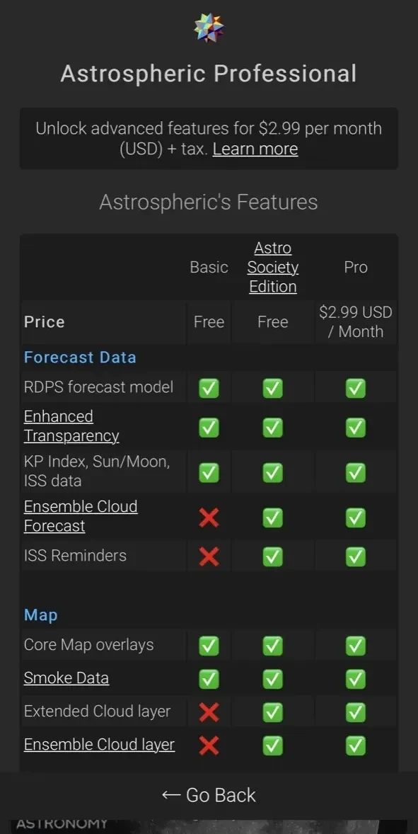 Astrospheric paywall screen