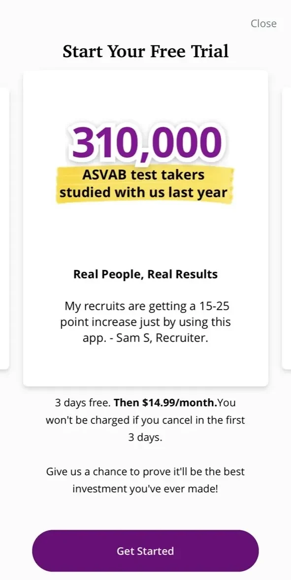 ASVAB Practice For Dummies paywall screen