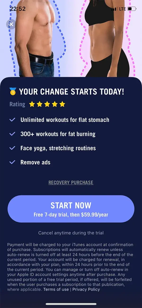 At Home Plank Workouts paywall screen