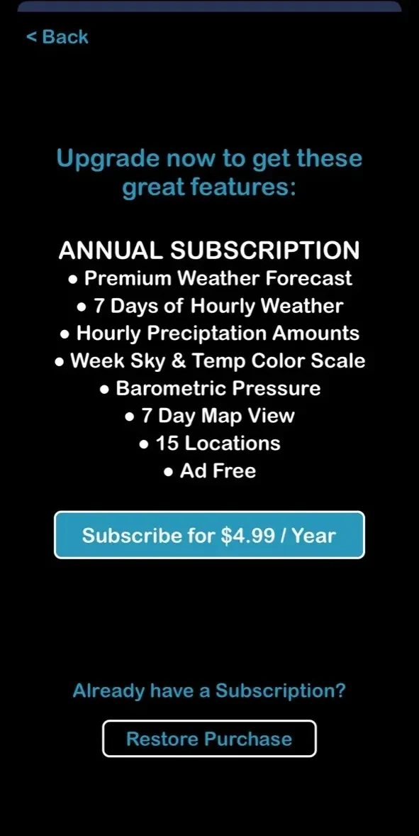 Atmosphere Weather paywall screen