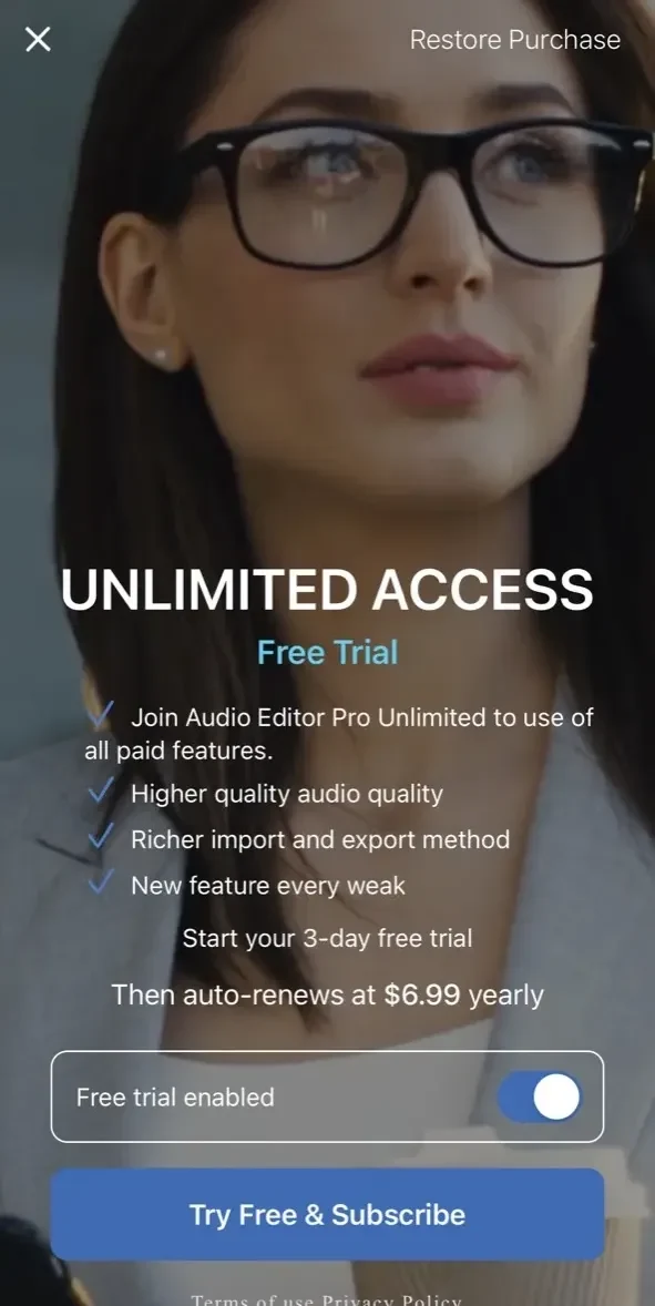 Audio Editor paywall screen