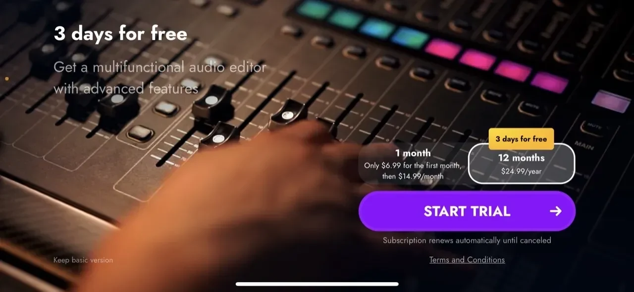 Audio Editor Tool paywall screen