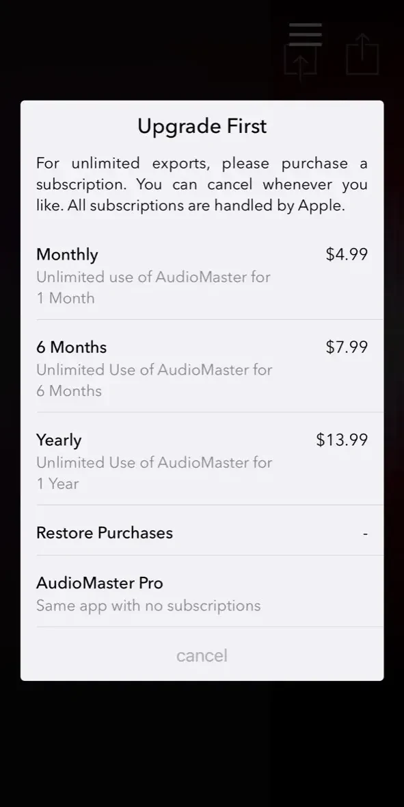 AudioMaster paywall screen