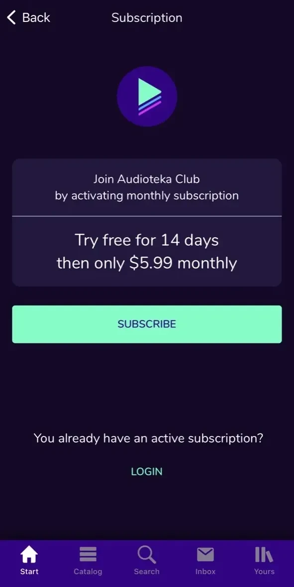 Audioteka paywall screen