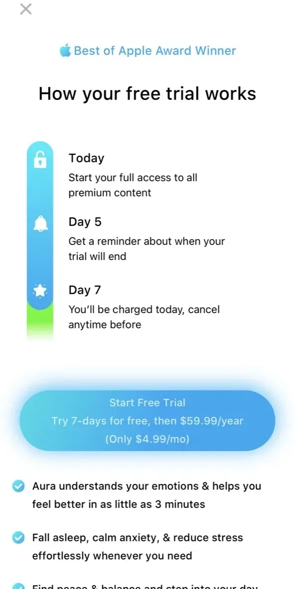 Aura paywall screen