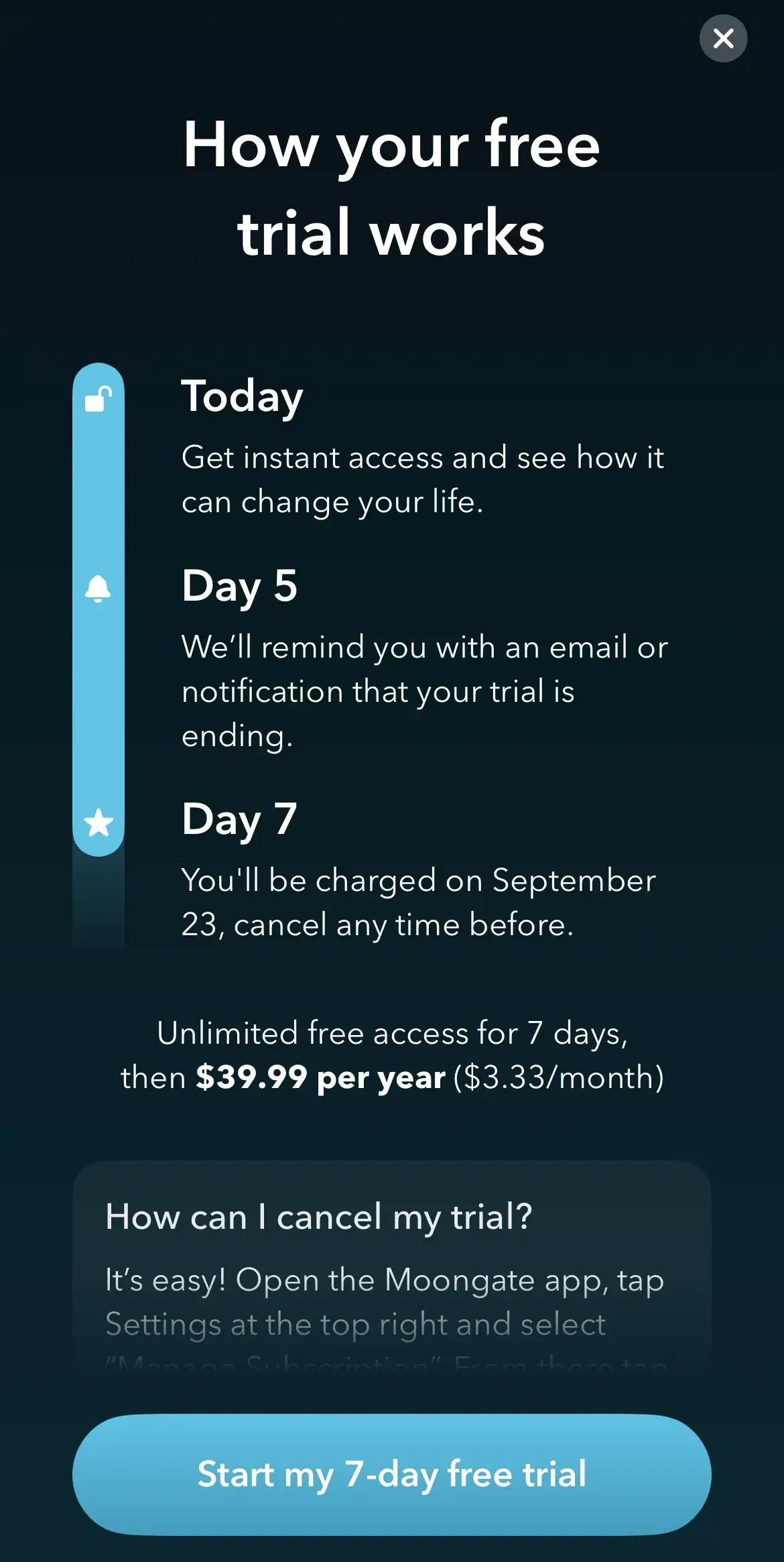 Moongate paywall screen
