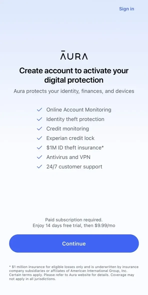 Aura paywall screen