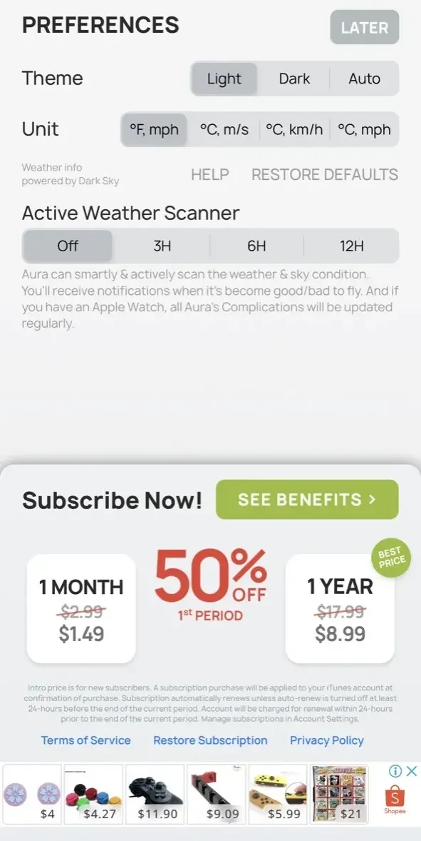 Aura paywall screen