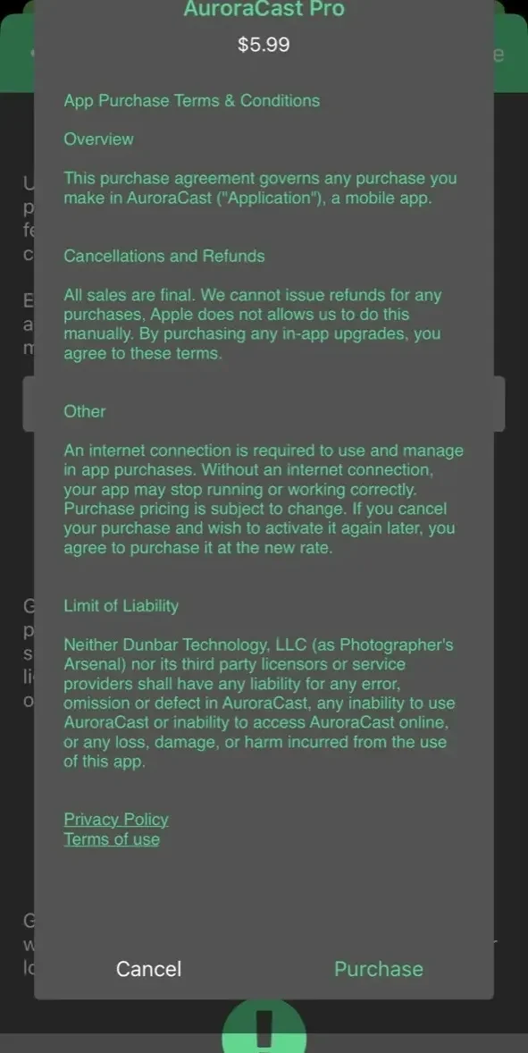 AuroraCast paywall screen