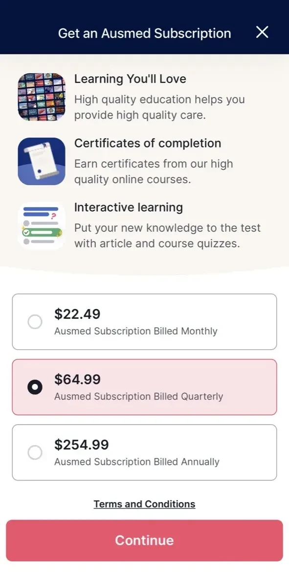 Ausmed paywall screen
