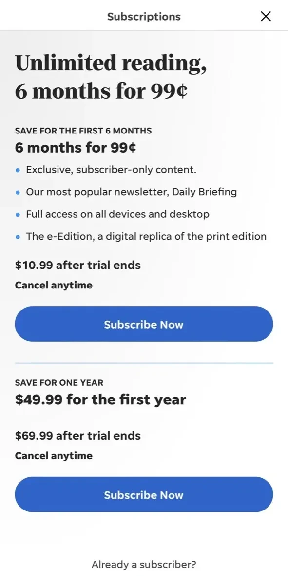 Austin American Statesman paywall screen