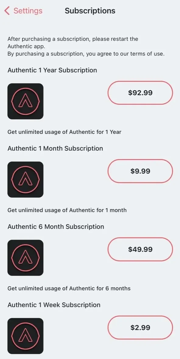 Authentic paywall screen