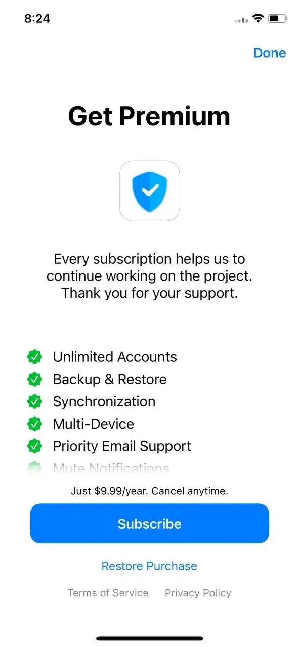 Authenticator App paywall screen