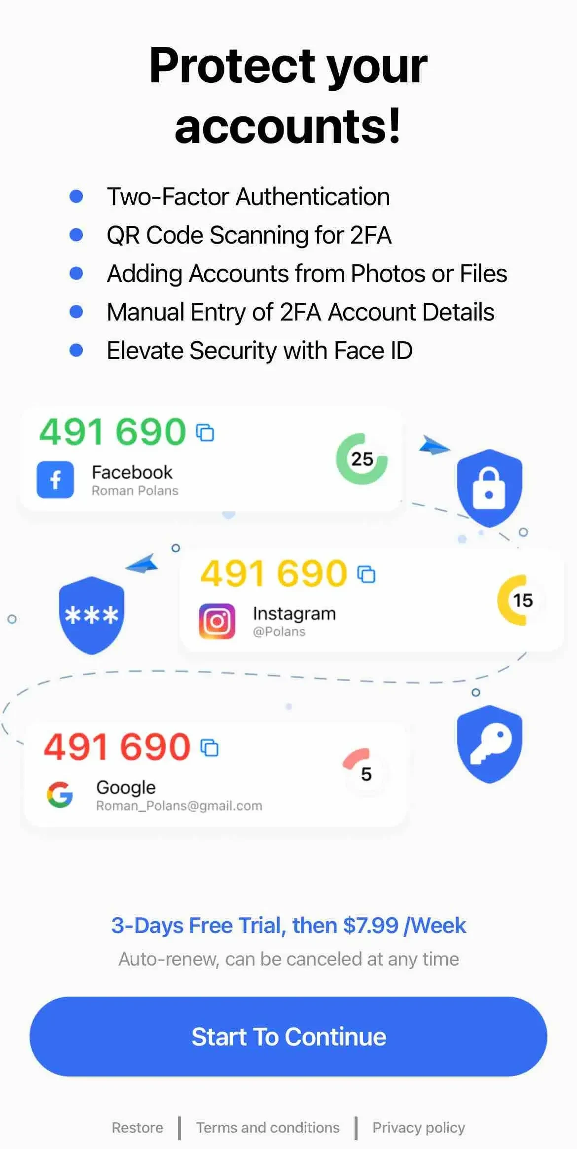 Authenticator paywall screen