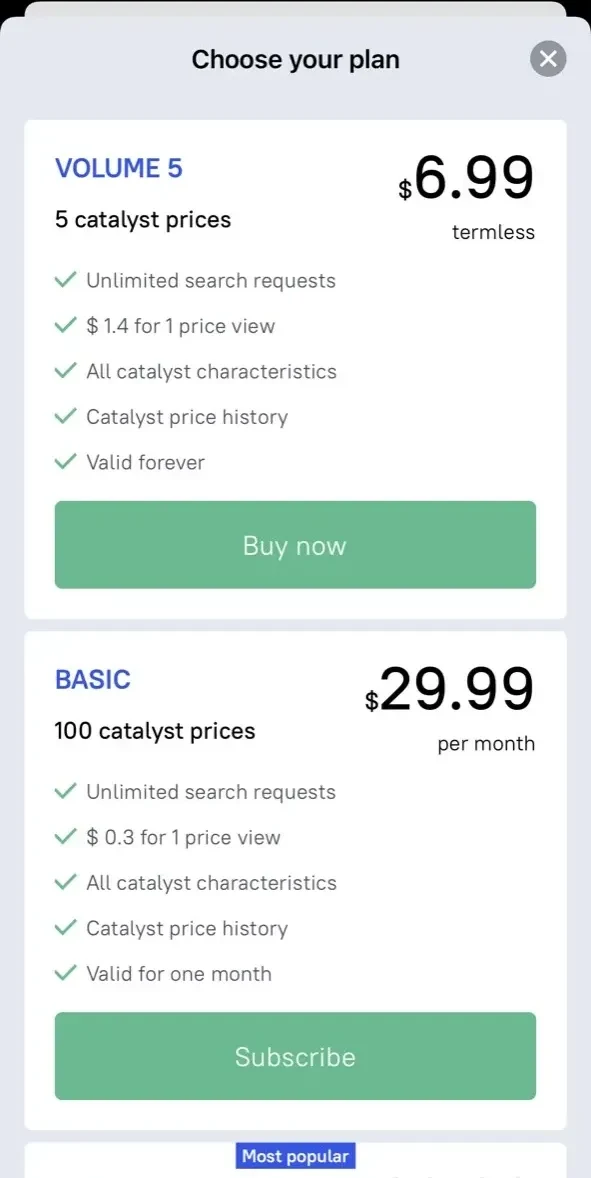 Auto Catalyst Market Catalog paywall screen
