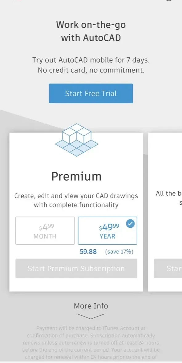 AutoCAD paywall screen