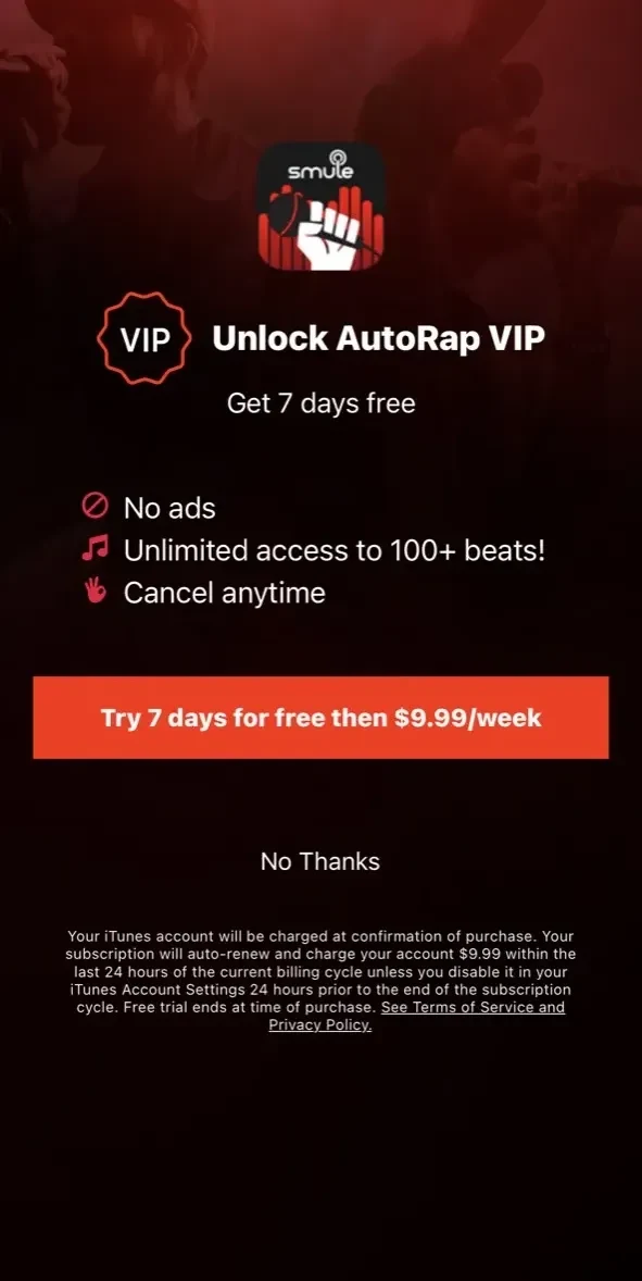 AutoRap paywall screen