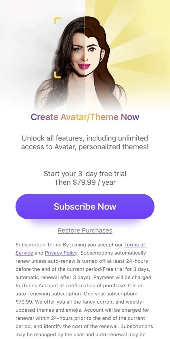 Avatar Keyboard paywall screen