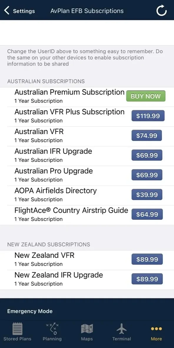 AvPlan EFB paywall screen