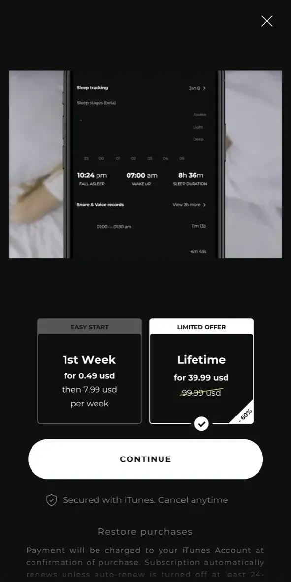 Avrora Sleep Sounds paywall screen