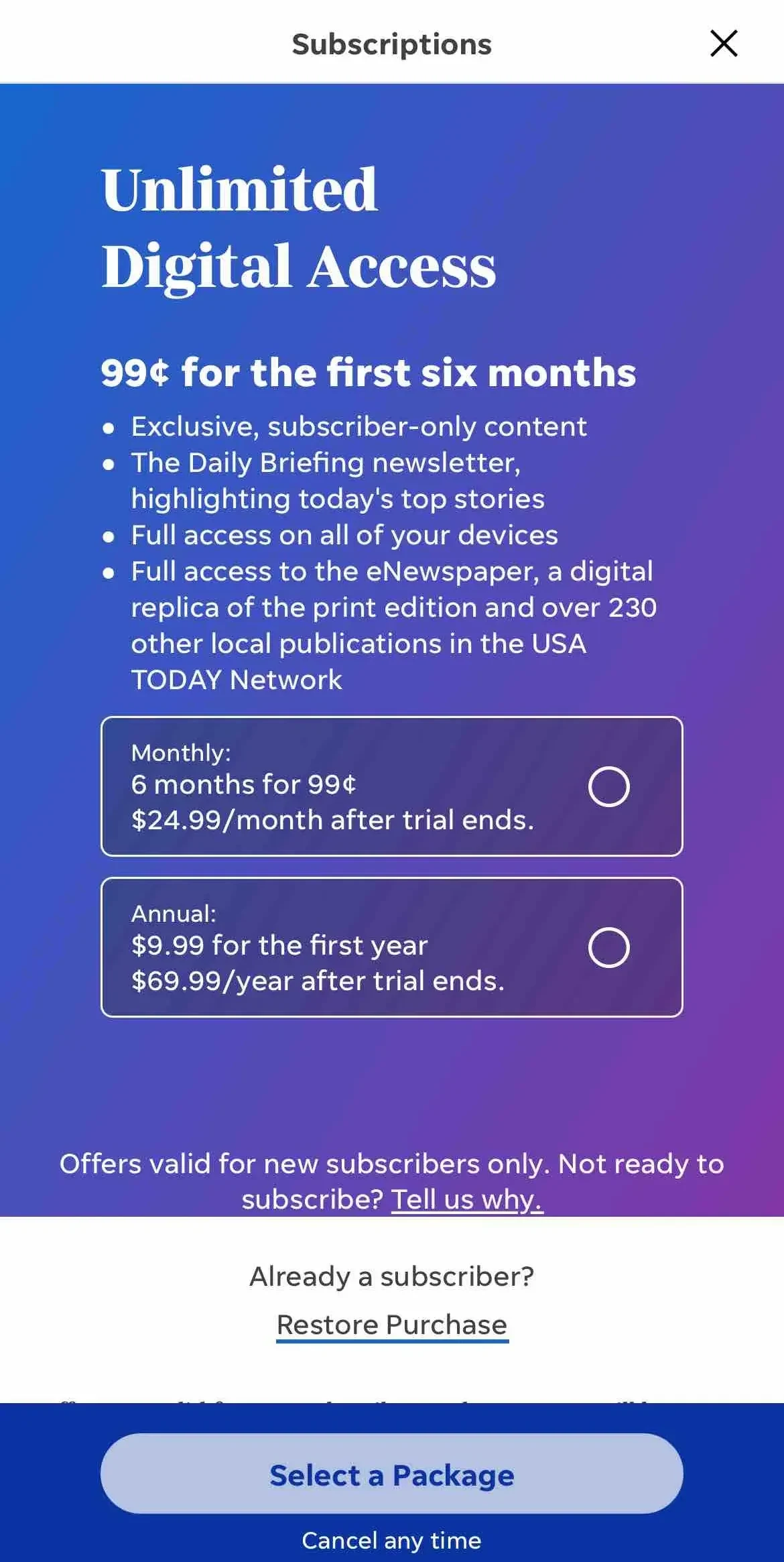 azcentral paywall screen