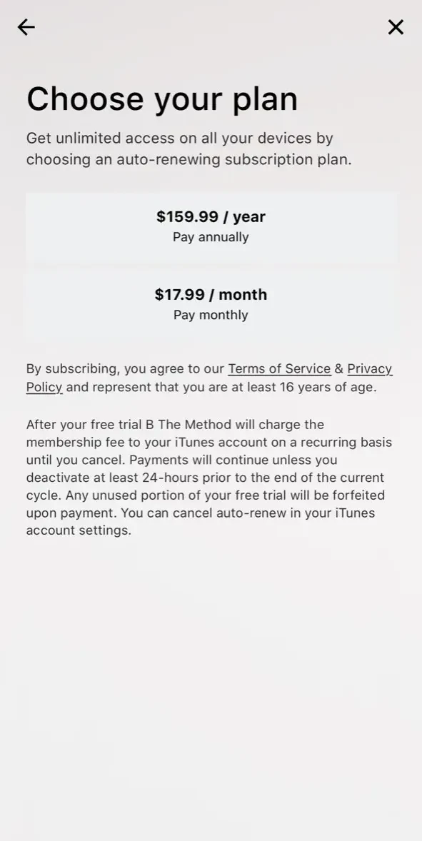 B The Method paywall screen
