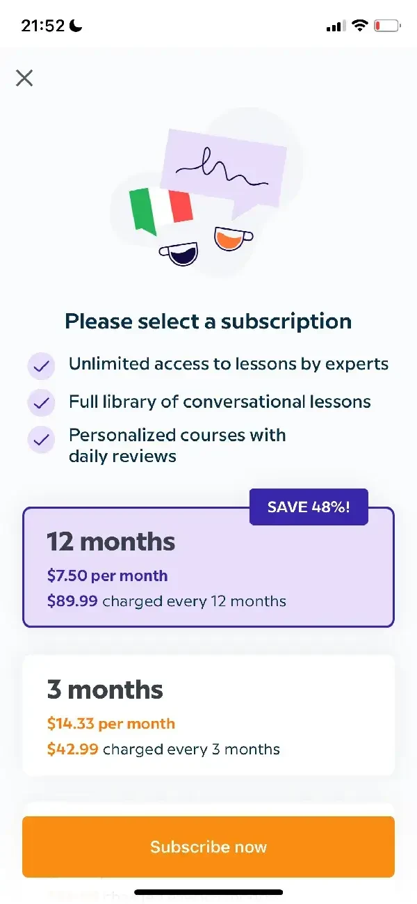 Babbel paywall screen
