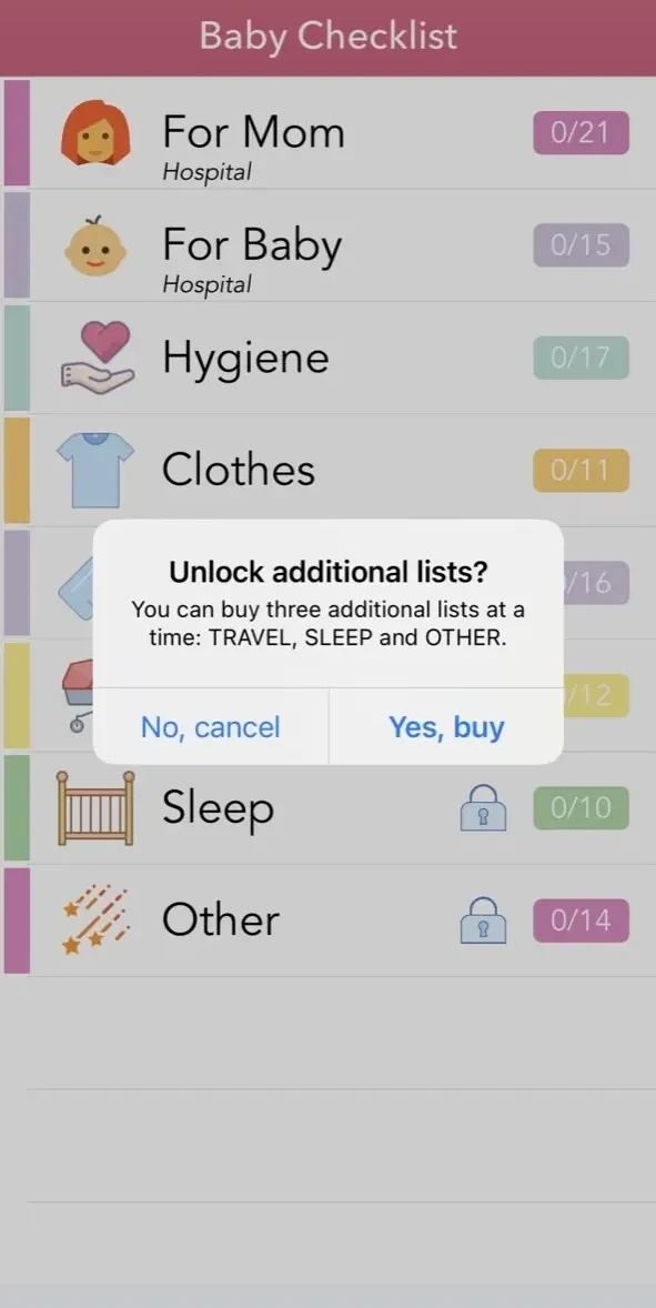 Baby Checklist paywall screen