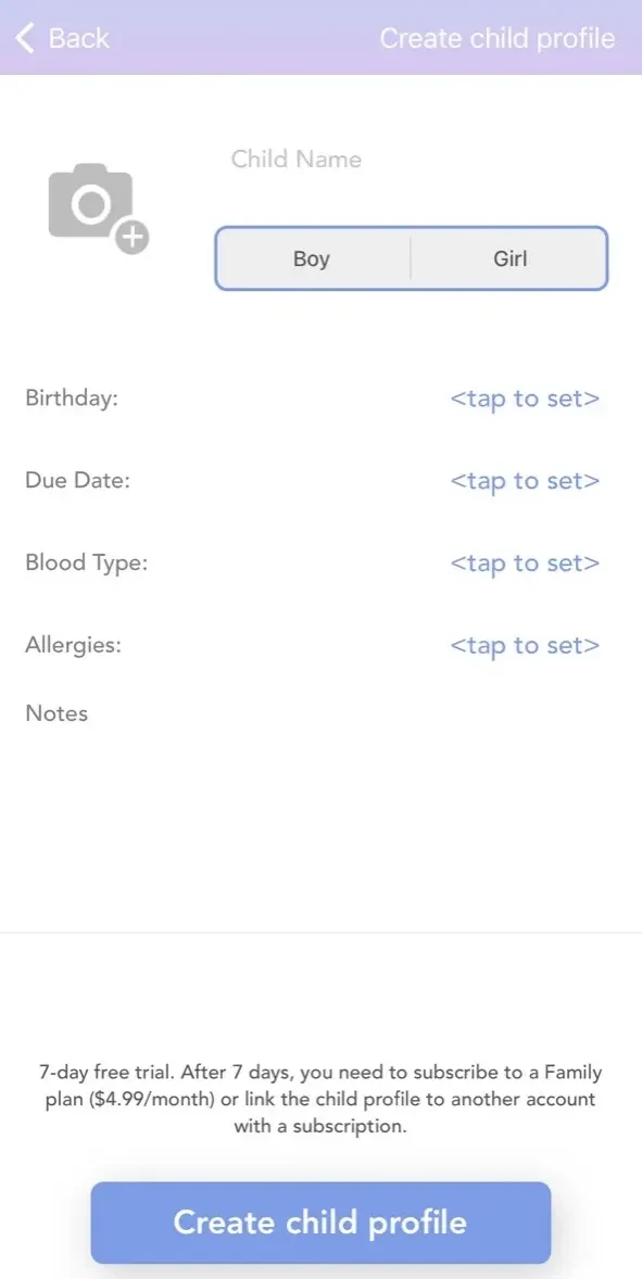 Baby Connect paywall screen