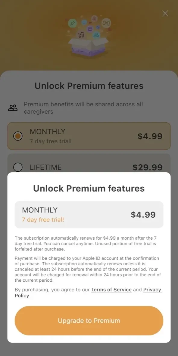 Baby Daybook paywall screen