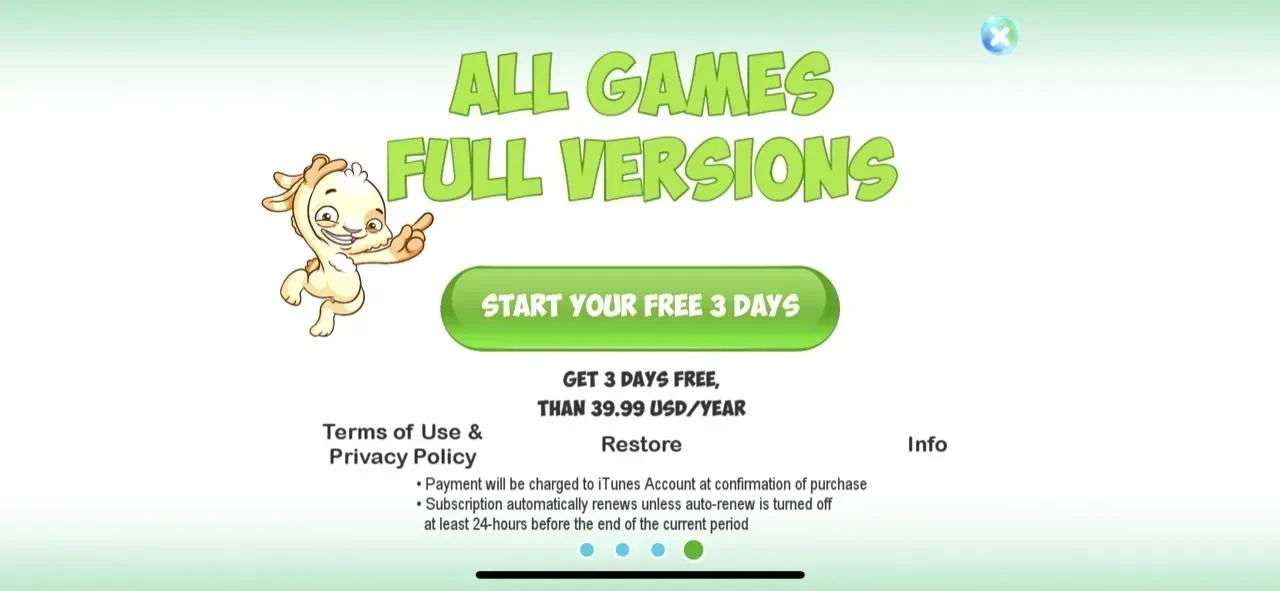 Baby games for 2-4 year olds paywall screen