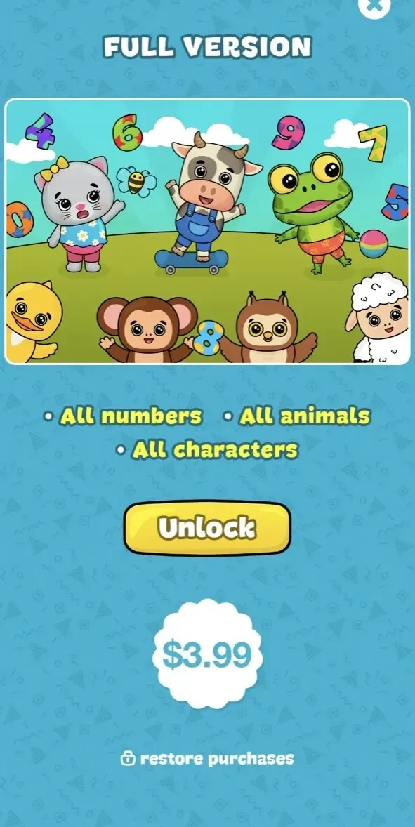 Baby games for toddlers paywall screen